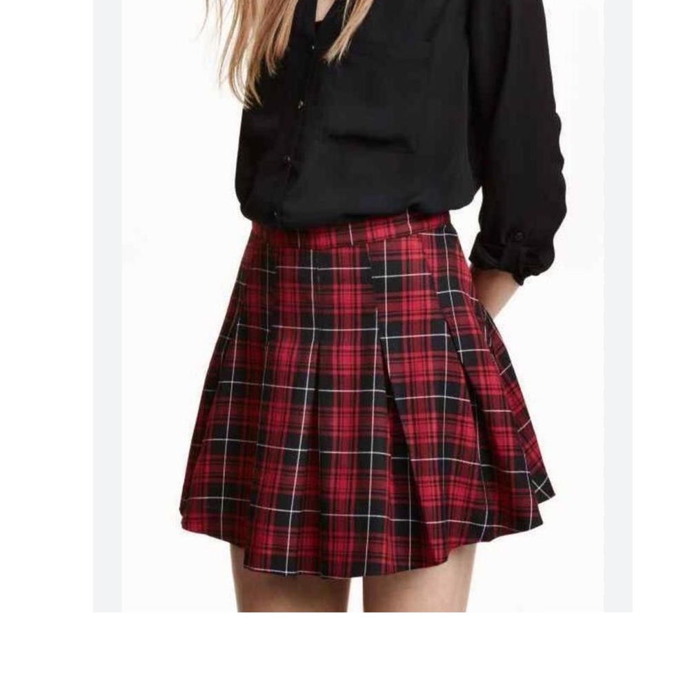 H&M Red Plaid Skater Skirt